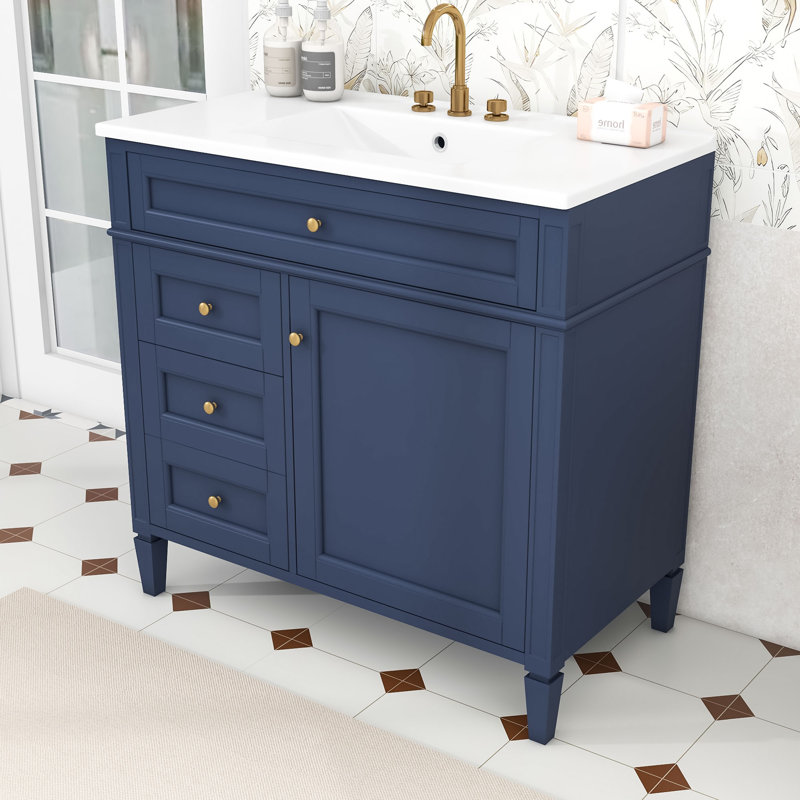 Meuble-lavabo ajustable avec 2 tiroirs Eleene, Bleu très foncé