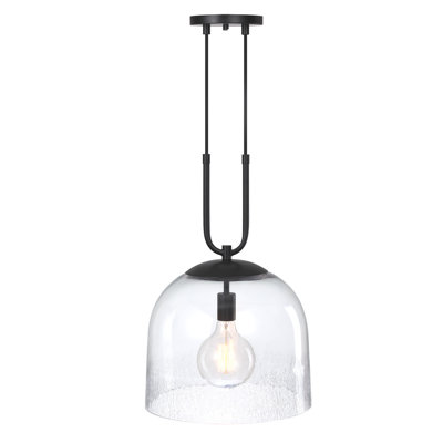 Luminaire suspendu noir mat à 1 lumière avec abat-jour en verre glacé Eagan