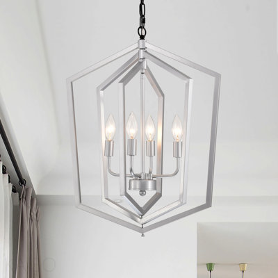 4-Light  Farmhouse Chandeliers, Matte Black And Sliver + Matte Black Vintage  Cage Light Fixture ,Adjustable Height  Chandeliers For Dining Room, Bedroom, Living Room, Confere (E12 Bulbs Not Included)