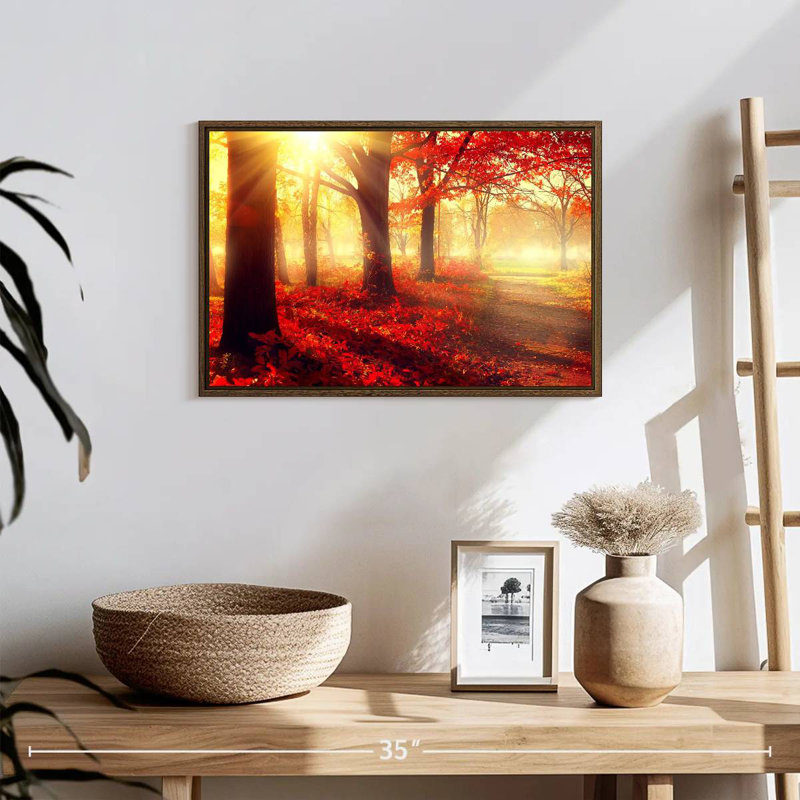 Forêt rouge vif, 19 po x 13 po, Cadre flottant noyer