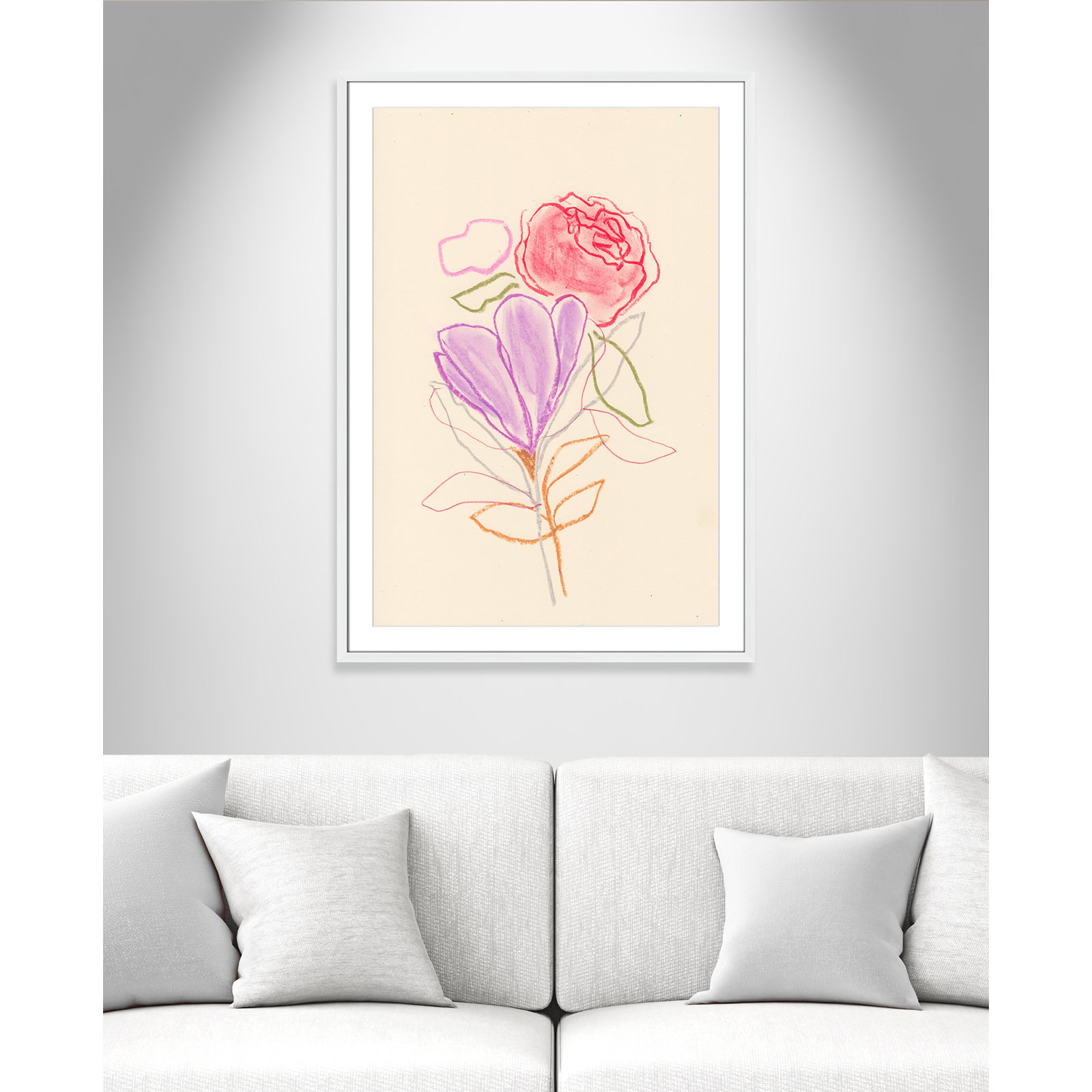 Simple Floral "Simple Floral III" Print, White Single Picture Framed Paper, White, 41.5" H x 29.5" W x 1.25" D