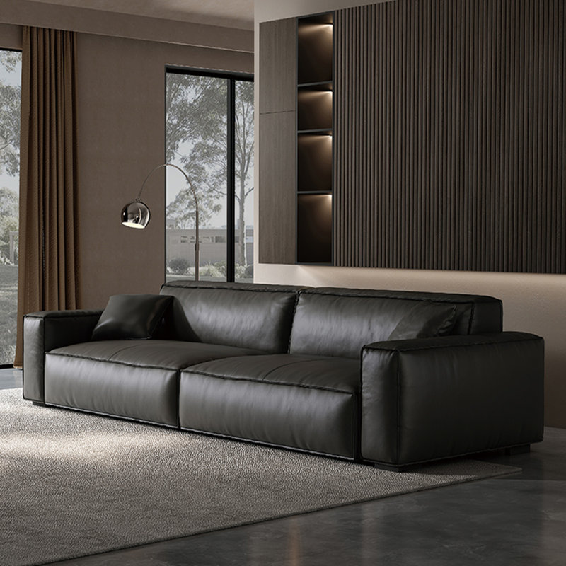 Canapé modulaire noir en cuir véritable, H 27,56 po x l 110,24 po x P 37,4 po, 4, Noir