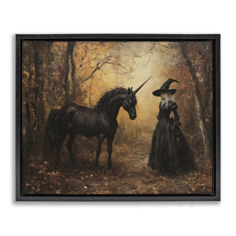 Cadre flottant sorcière et licorne noire, design par Arlington Prints, H 17 po x l 21 po, Cadre flottant noir de jais