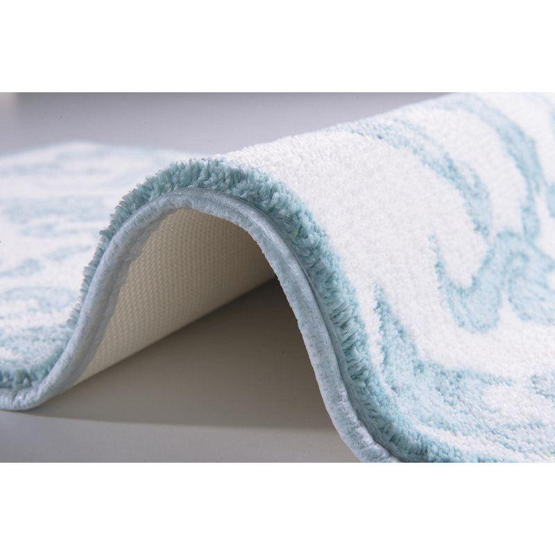 Tapis pour salle de bain Tamber, Bleu / blanc