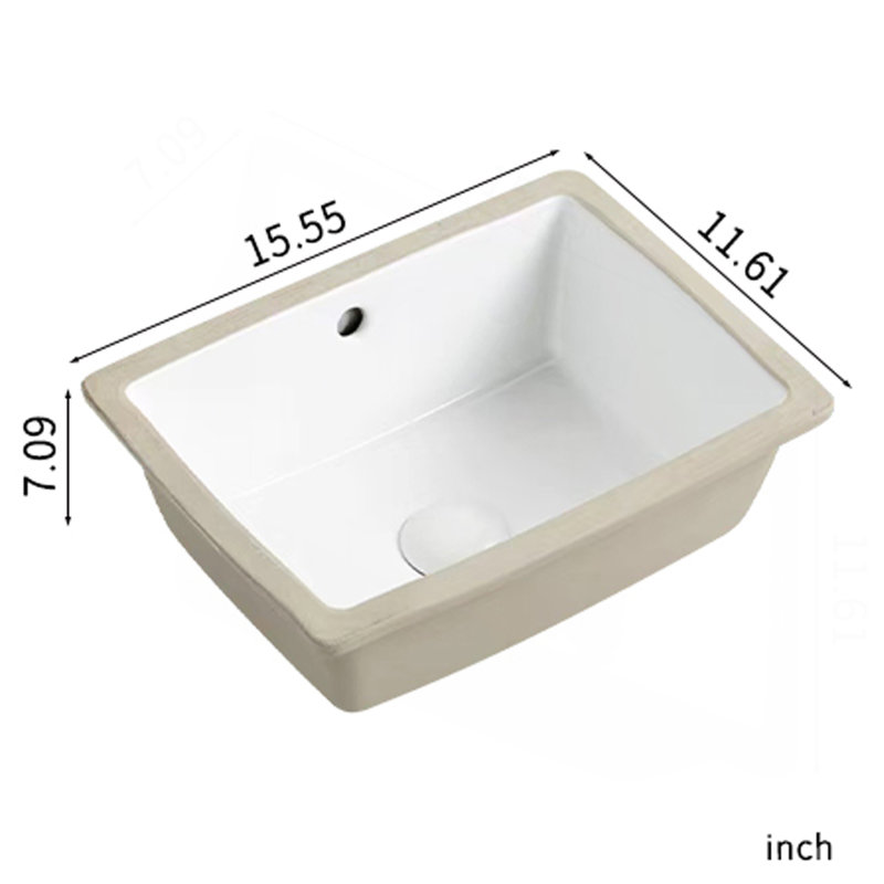 Lavabo de salle de bain encastré en porcelaine blanche 16 po