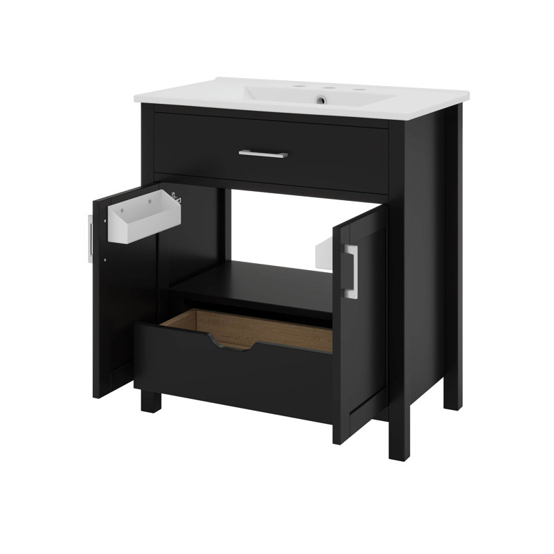Meuble-lavabo de 30 po avec lavabo en céramique, Noir