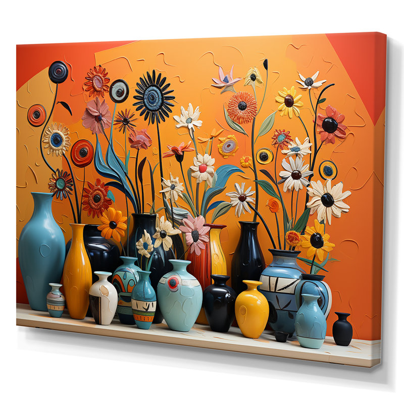 «Orange Boho Pottery Expressions II», art mural Boho, Toile tendue, H 34 po x l 44 po x P 1,5 po