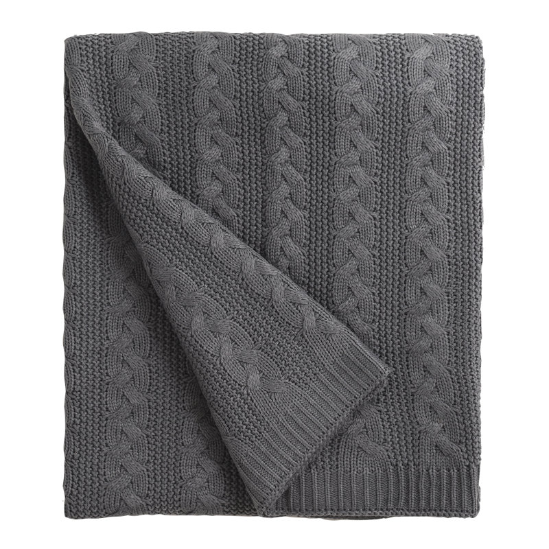 Gray Cable Knit Acrylic Throw Blanket, 50 x 60"