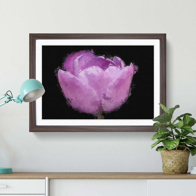 Lilac Pink Tulip Flower in Abstract - Picture Frame Graphic Art Print, 27cm H x 36cm W x 2cm D, Walnut Framed