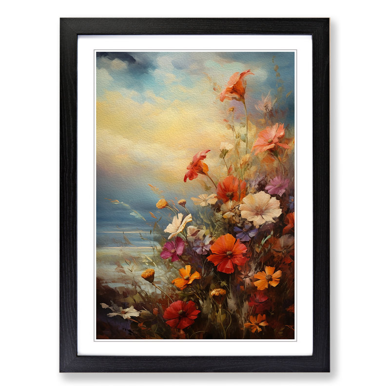 Wildflowers Romanticism Art - Framed Print, 64cm H x 46cm W, Black Framed