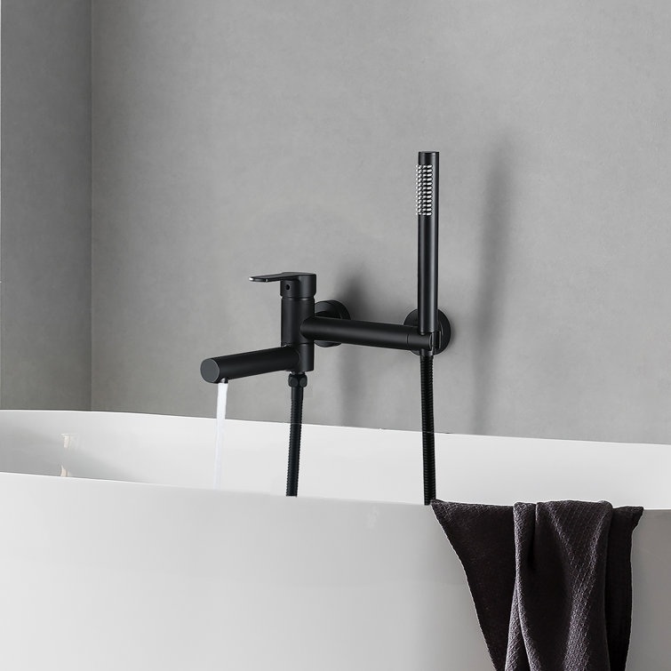 Wall-Mounted 2-Function Bathtub Faucet With Hand Shower And Rotatable Spout