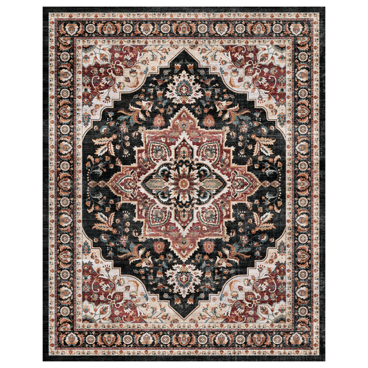 Ultra Soft Machine Washable Oriental Area Rug For Living Room, Bedroom