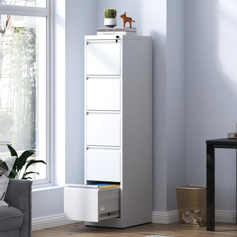 5 Office/Home Metal File Cabinet, Material, Smooth Drawer Movement, Tilt, Full Extension Drawers, White Steel, Tilt, Extension, Cabinet