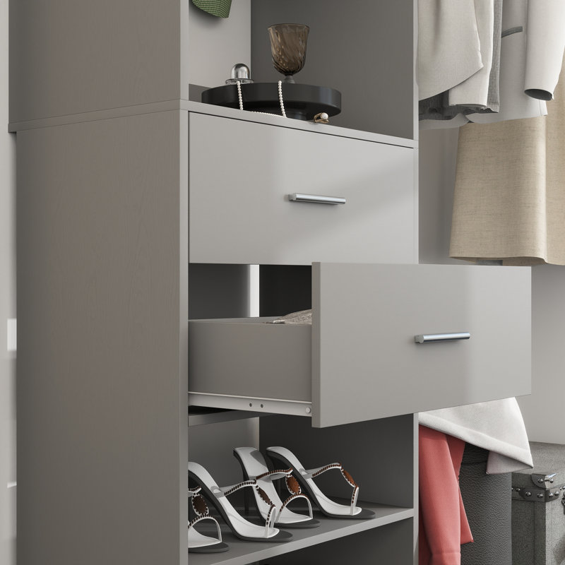 120" × 39“ Closet System With Door And Wooden Drawers(Adjustable Width), Gray