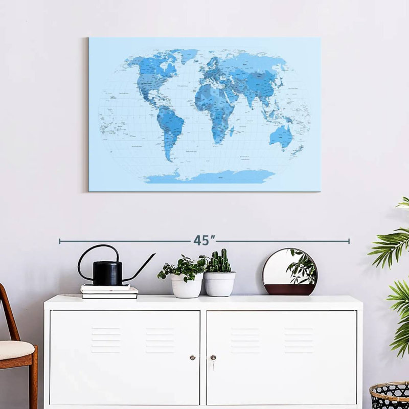 Aliaz World Map Blues, 24" H x 36" W