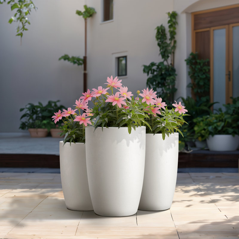 Ensemble de pots à fleurs en ciment 3 pièces Askas, Blanc frais