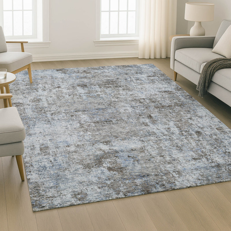 Premium Machine Washable Mayfield AMF2061 Abstract Rug, Blue, 3' x 5'