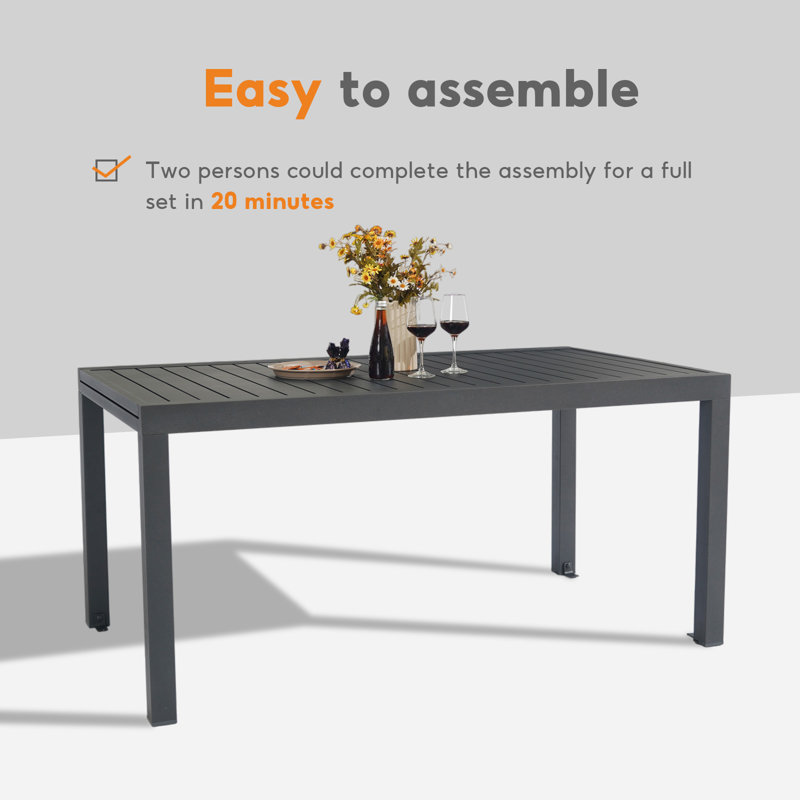 Outdoor Expandable Dining Table, Extra Large 106" L X 35" W Metal Aluminum Outdoor Dining Tables For 8-10 Person For Porch Lawn Garden Bistro Rectangular Table Dark Grey