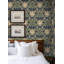 Papier peint adhésif floral bleu foncé et terre cuite à l'hortensia-922322407