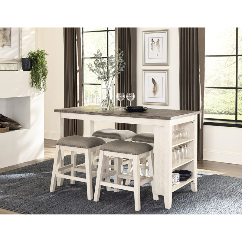 4 - Person Acacia Dining Set, Antique White, Brown