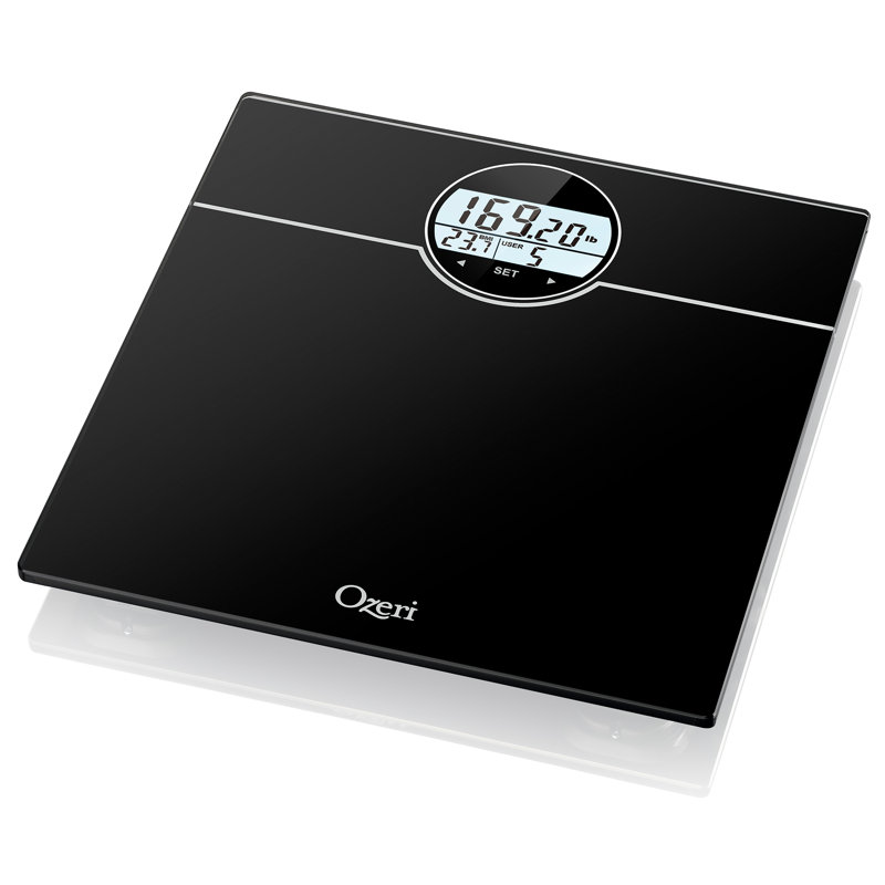 Pèse-personne Ozeri (440 lb / 200 kg) avec détection de changement de poids IMC, BMR et 50 grammes, Noir