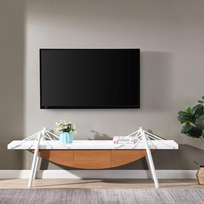 Meuble télé moderne, 69,73 po avec tiroir, console média en bois pour le salon et le bureau, meuble audio-vidéo et bureau blanc