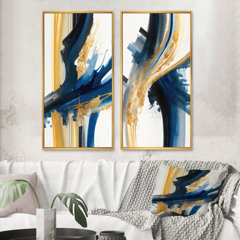 «Stylish Spiral Abstract», 2 pièces sur toile, Encadrement doré, H 32 po x l 32 po