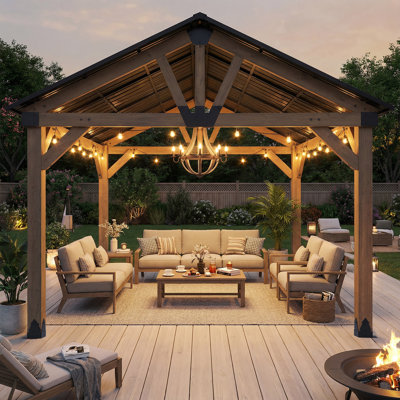 Pavillon de jardin en bois 12 pi x 14 pi avec toit en acier à toit rigide