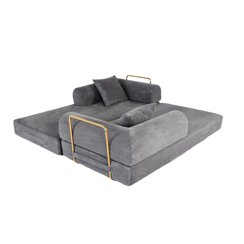 Lit convertible de 75 pouces, 21 pouces de mousse à mémoire comprimée, fausse fourrure, salon, usage domestique, gris cendré, microfibre, canapé-lit pliable 3 places sans dossier, avec mousse et 2 oreillers, pour petits espaces