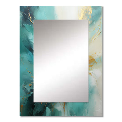 Gold And Teal Aurora Harmony II - Abstract Spirals Wall Mirror, Modern Decorative Mirror, Printed Metal Art