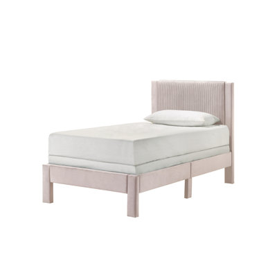 1pc Contemporary Plush Upholstered Headboard Ribbed Texture Low-profile Frame Unobtrusive Legs Youth Kids Platform Bed Pink Bedroom Furniture