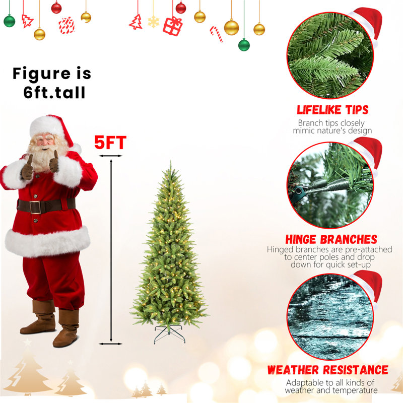 Arbre de Noël mince 6 pi avec 300 lumières DEL blanc chaud - 850 pointes PE + PVC, H 6 pi
