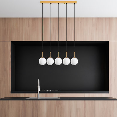 Elegant Gold Chandelier with Adjustable Height, Metal Body, 31.5 x 5.9 x 45.3 inches | Cap Diameter: 5.9 inches | Base Plate: 30.7 x 2.4 x 1.6 inches | 5 x E14 Socket (Max 40W) | Perfect for Living Room & Dining Areas, Stylish & Functional Design