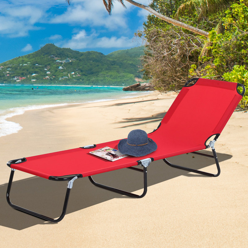 Outsunny Folding Chaise Lounge Pool Chairs, Outdoor Sun Tanning Chairs With 5-Level Reclining Back, Steel Frame For Beach, Yard, Patio, Red