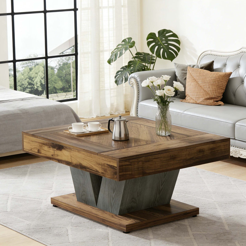 Table basse moderne Modern Wood, Brun rustique et noir