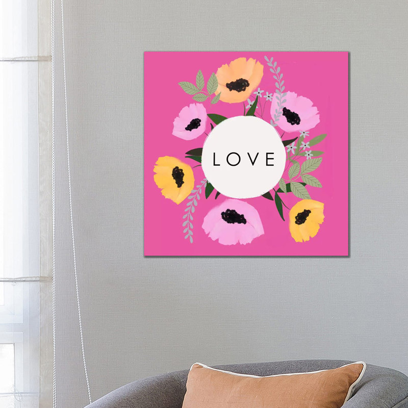 Love Florals Hot Pink by Leah Straatsma - Painting on Canvas, Wrapped Canvas, 66.04cm H x 66.04cm W x 3.81cm D
