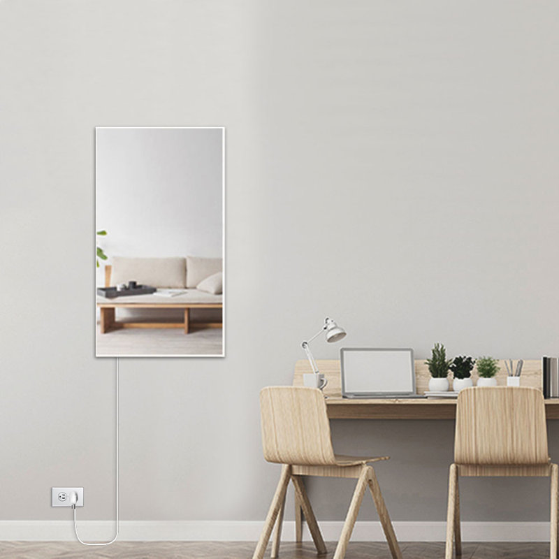 Ember Glass Mirror Wall Mounted Radiant Panel Heater 35"x24", 600 Watts, Dual Connection, Mirror