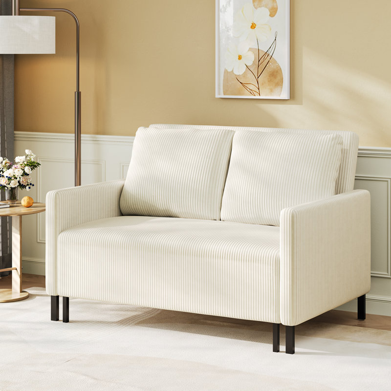Pull Out Sofa Bed, Full Size Sleeper Sofa, 2 in 1 Convertible Corduroy Sofa, Beige