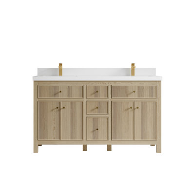Meuble-lavabo double 60 po avec comptoir en quartz 60 po