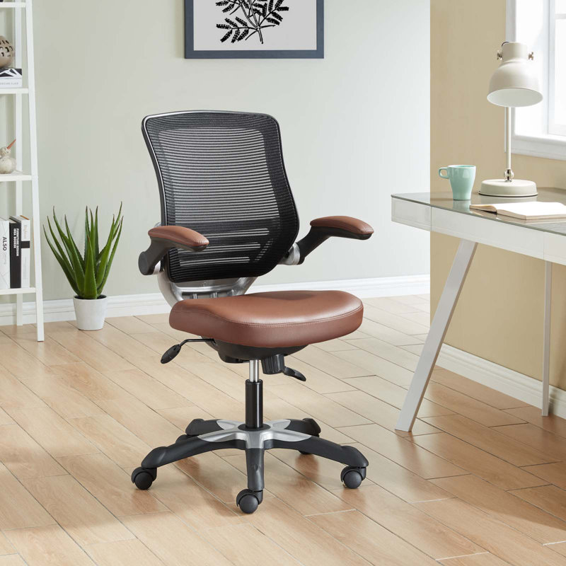 Edge Swivel Office Chair with Adjustable Arms in Tan Vinyl