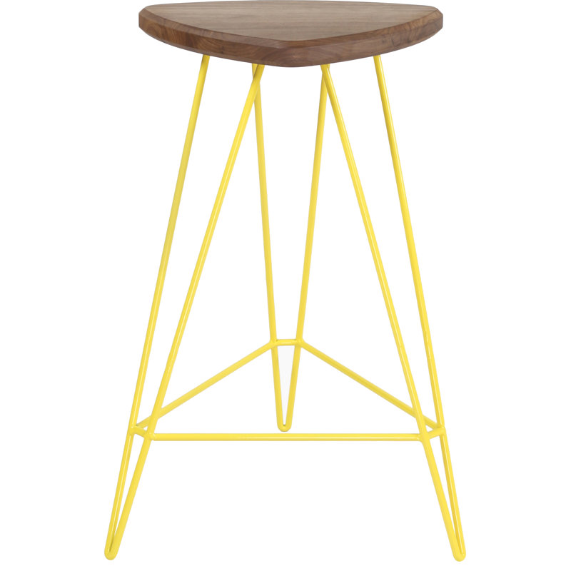 Madison Counter Stool with Metal Frame, Yellow, American Walnut, Counter Stool (26" Seat Height)