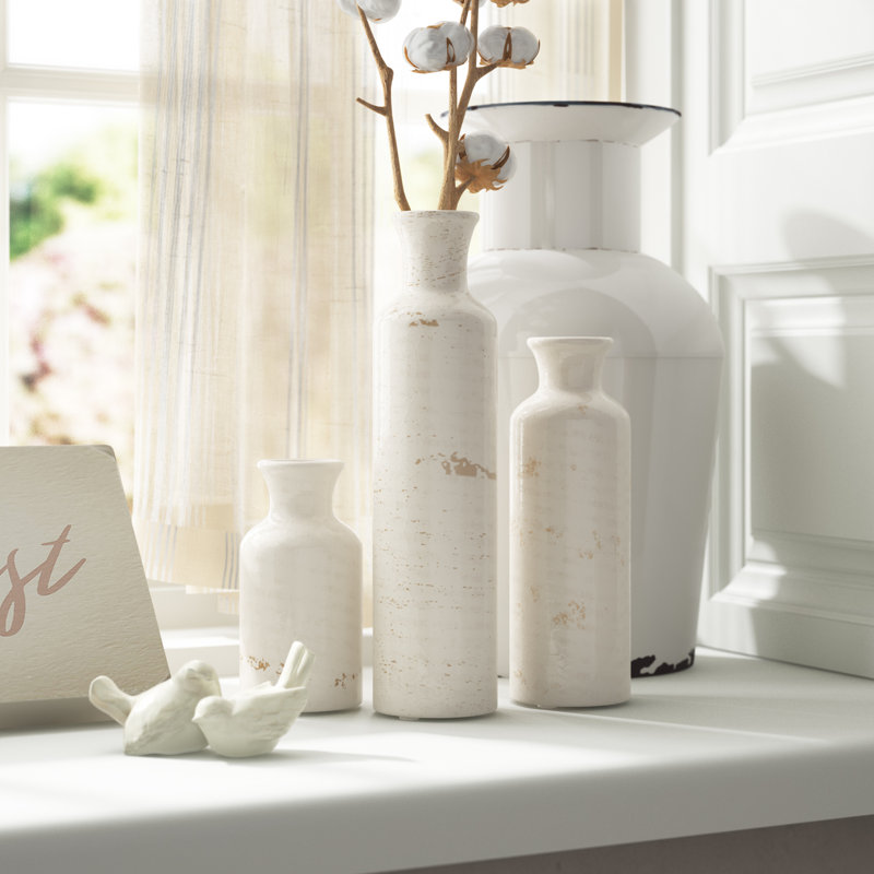 Baer Ceramic Table Vase, Distressed White