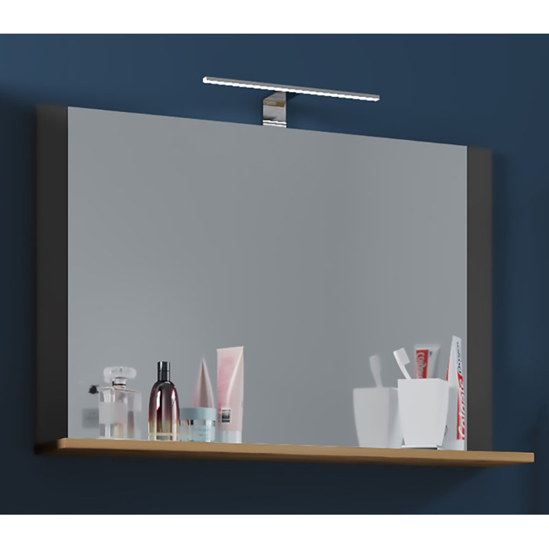 Elverda Wood Flat Wall Mirror with Shelves, 55cm H x 80cm W, Black/Brown
