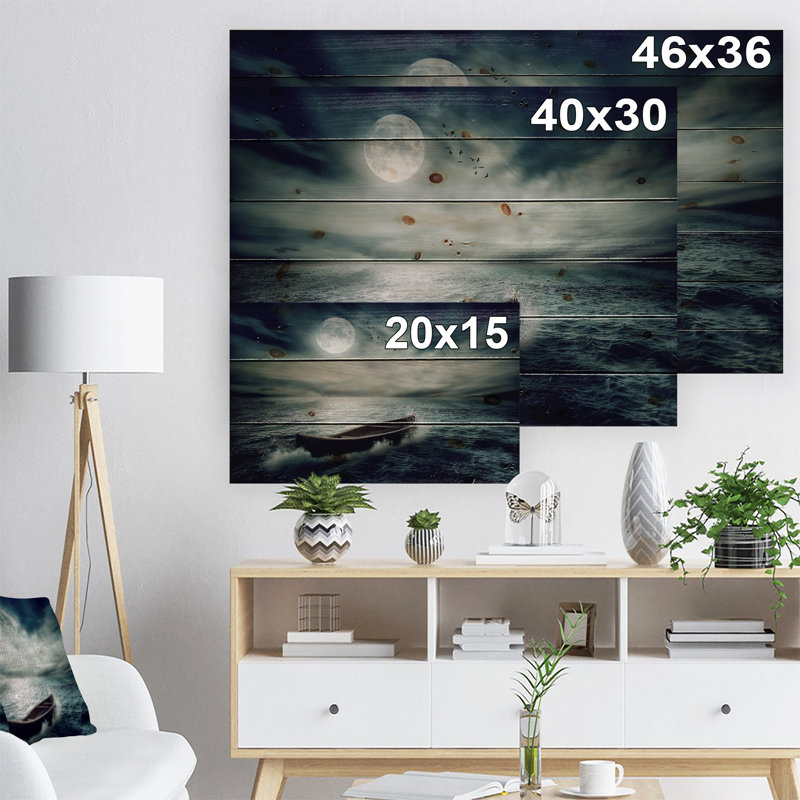 «Boat Drifting Away After Storm», impression, H 15 po x l 20 po x P 1 po, Bois