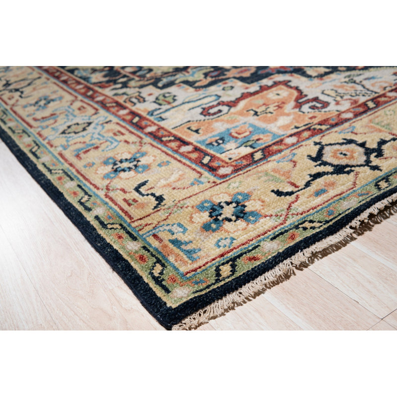 Blue Hand-Knotted Wool Elaborate Floral Medallion Geometric Modern Contemporary Carpet Rug, 10' x 14'
