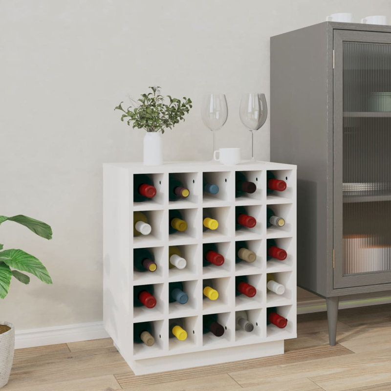 Tyrel 25 Bottle Solid Wood Floor Wine Bottle & Glass Rack, White