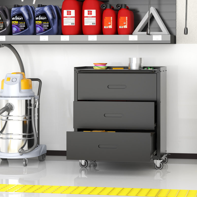 29.5" Wide Removable Tool Cabinet with Three Drawers, Black