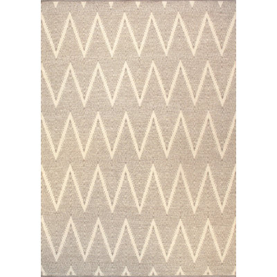 Tapis gris / ivoire en laine / coton à motif de chevrons fait à la main 8 pi x 10 pi