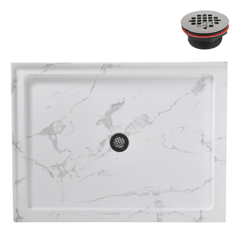 Streamline 48 in. x 36 in. Corner Acrylic Shower Base in Matte Marble with Center Drain, Drain Included, Matte Marble