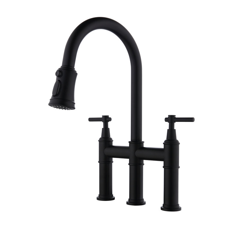 Bridge Kitchen Faucet With Pull-Down Sprayhead In Spot, Matte Black